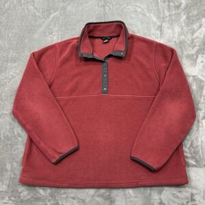 L.L. Bean Sweatshirt Womens XL Red Pink Long Sleeve Fleece 1/4 Snap Button Hike